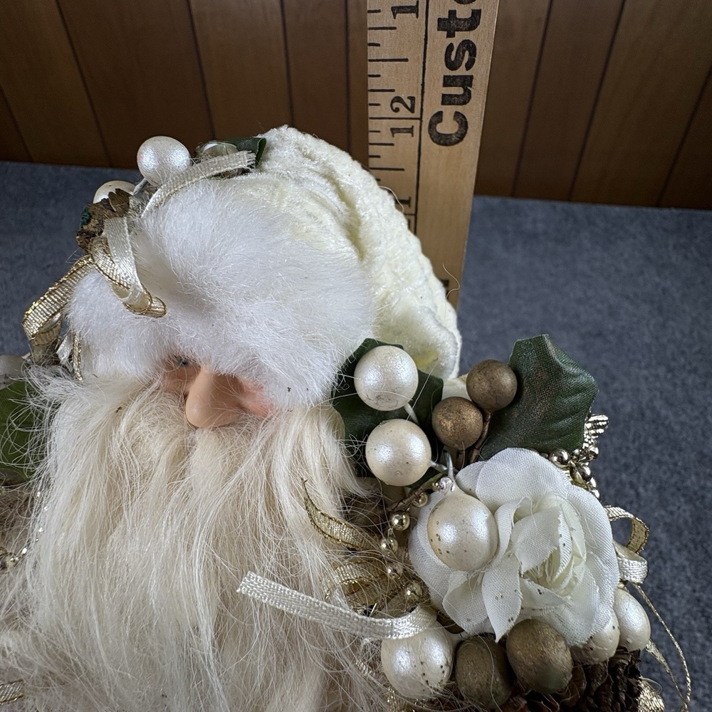 Vintage Y2K Santa Claus Christmas Figure or Tree Topper 12 White Gold Bells 90s - Picture 5 of 11